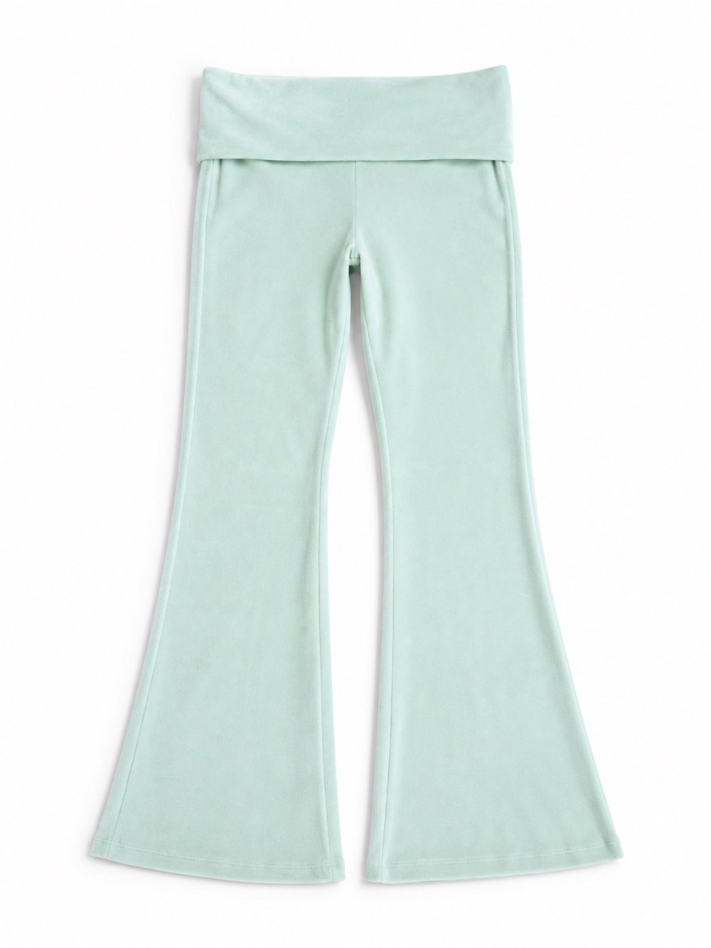 NEW VELOUR FOLD OVER FLARE PANTS SEAFOAM MINT pastel comfrt la apparel Halara